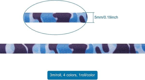 4 rullar 5 mm platt elastisk polyestertråd, mjuk kamouflageväv, flätat rep, pärltrådar för DIY-klädsömnadssmycken