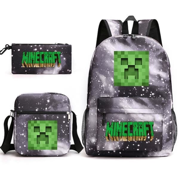 Minecraft Skolväska Ryggsäck Pennfodral Axelväska Tredelad Set (J), Mönster ~5, 3PC Pattern ~5 3PC