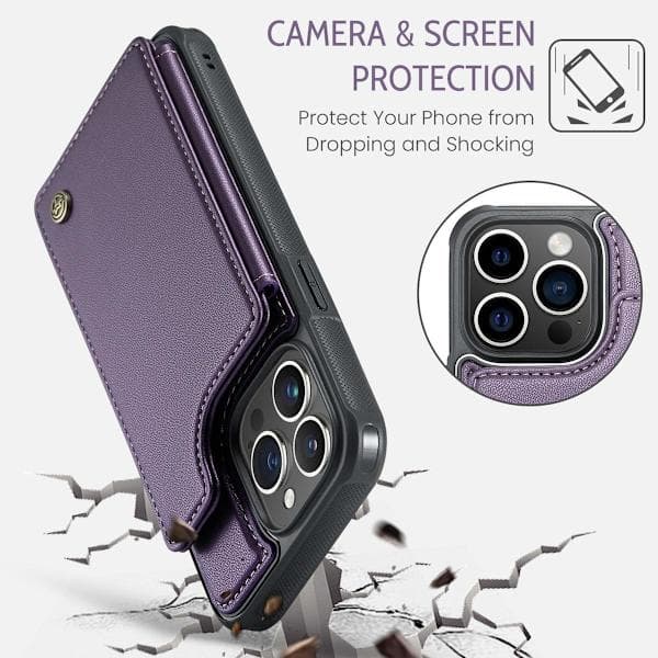 iPhone 16E Plånboksfodral RFID-blockerande Stöd 5 Kortplatser PU-läder Vinröd vinröd