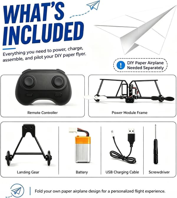 DIY RC Papirflysæt - 2 Batterier til Hobbyfolk, Begyndere 2-BATT Black