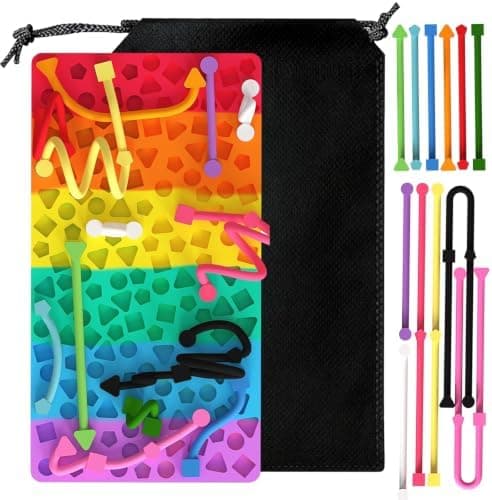 Sensorisk silikonbräda Fidget-leksak Barn ADHD Ångest 12 strängar Resväska Colorful