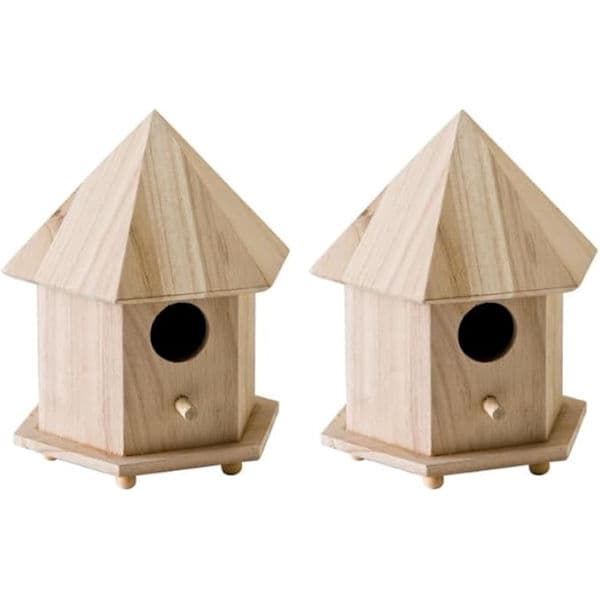 Ternede fuglehuse i træ, lysthuse, brune, 2-pak