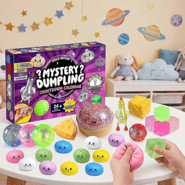 Sjov blød klembar dumpling 24-dages julekalender, dekompressions-fidget-legetøjssortiment, lilla Purple