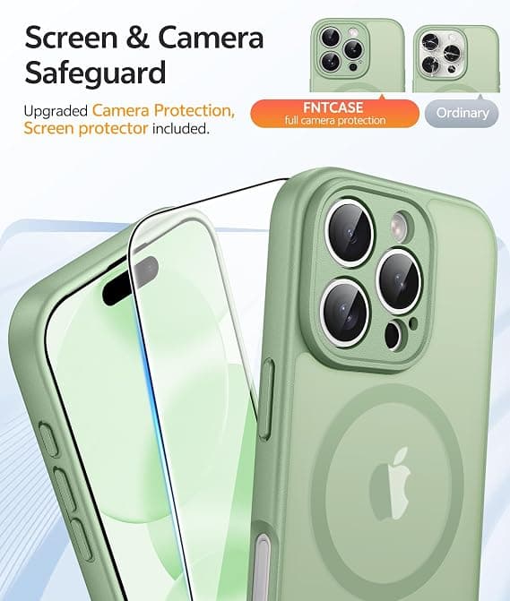 FNTCASE til iPhone 16 Pro Max-deksel, magnetisk matt gjennomskinnelig, fallbeskyttelse i militærklasse, støtsikkert tynt robust deksel Light Moss