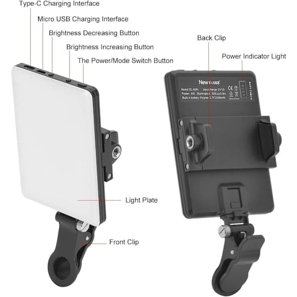60 LED genopladelig clips Fill Light 3 tilstande Videokonference lys Telefon iPad Makeup Selfie Vlog Belysning