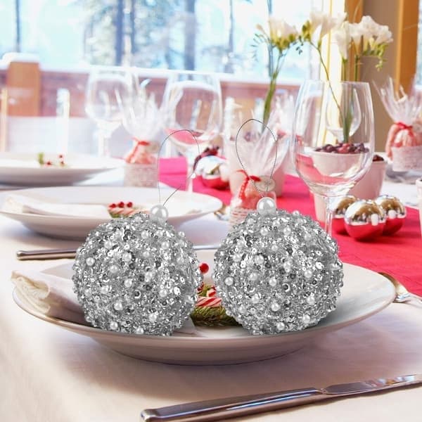 8 cm julkula, 4-pack hållbara julgranskulor, silver silver