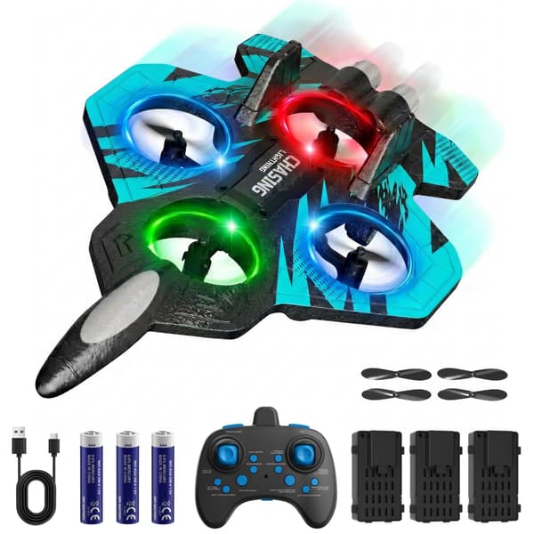 Skum RC-fly, fed LED-drone til børn og voksne (blå 3 batterier) Blue 3Batteries