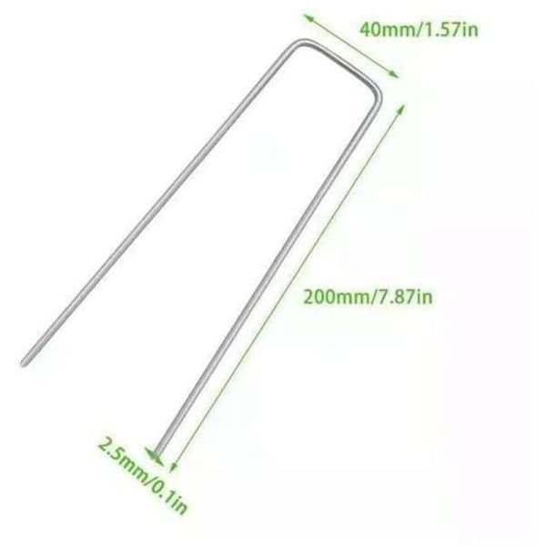 Sæt med 50 galvaniserede stålpæle til ukrudtsnet - 200x40mm - Ø2.5mm-FO-