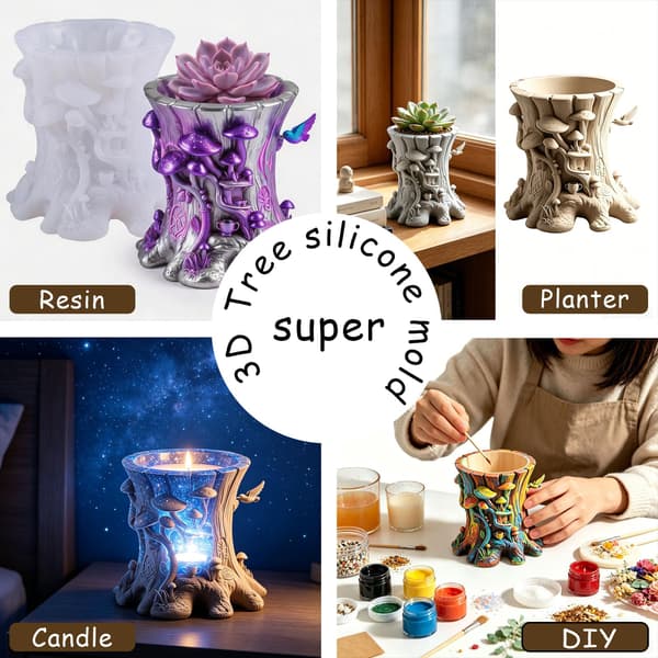 Sopp Trestubbe Silikonform for Epoxyharpiks Støping Håndverk Tree Resin Mold