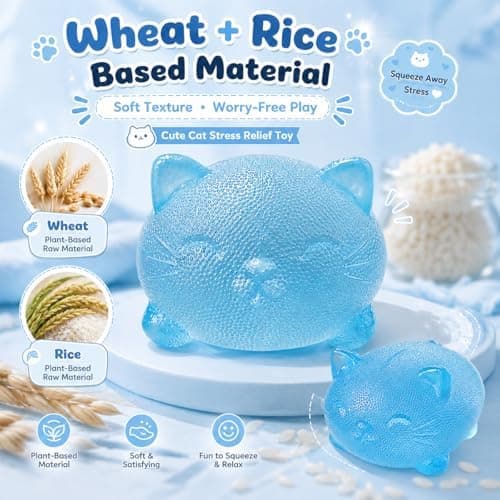 Squishies Fidget Leker, Blå Kul Katt Squishy Klemmeleke for Voksne Blue