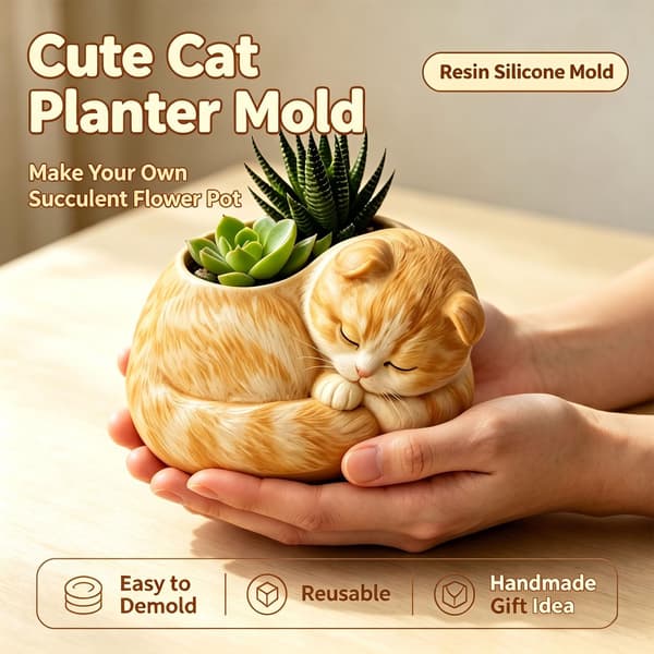 Sovande katt silikonform för ljustillverkning, suckulentkruka, vas Sleep Cat Mold