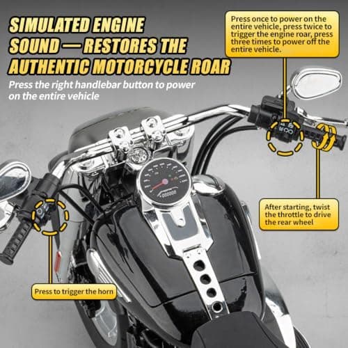 RC Motorcykelmodel til voksne, 1/6 skala legering dynamisk motorcykeludstilling med lydeffekter, LED-belysning, røgudstødningssimulering & Black