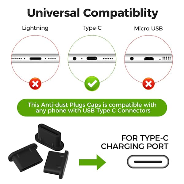 10-pack dammskydd för USB-C – Skydda din USB-C-port Svart
