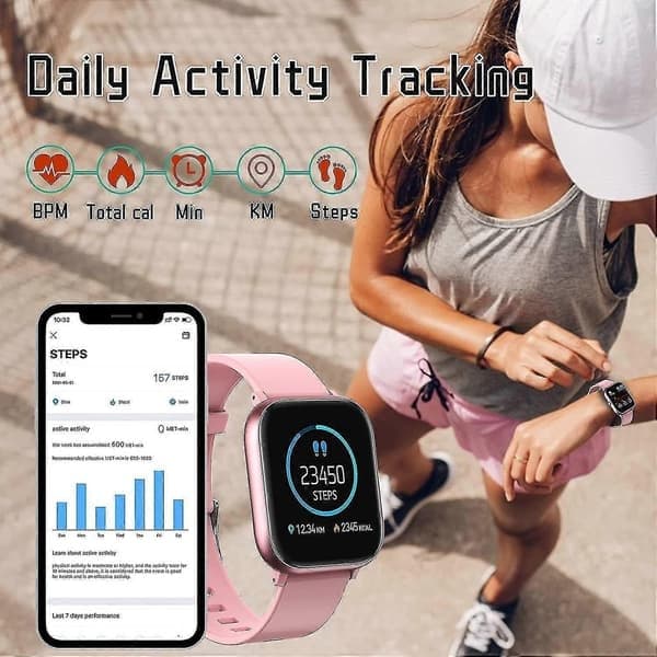 Smartklocka för Android-telefoner kompatibel med iPhone Samsung, hälso- och sportklocka unisex GPS ROSA