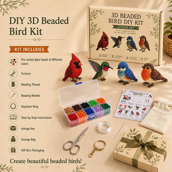 BLOWADM 4 stk. små 3D perledyr DIY-sæt, perlebroderisæt, 3D perledyrssæt til begyndere, søde dyr perlehåndværkssæt med Cryptid & Monster