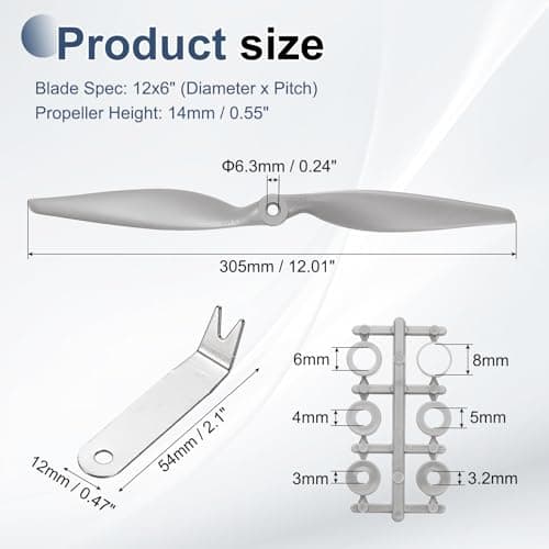 MECCANIXITY 12x6 tommer RC-propeller, 2-bladede propeludskiftninger grå højhastighedspropel med adapterringe og propel-nøgle til RC-fly 2 12" x 6"