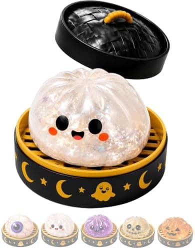 Halloween Spooky Ghost Dumpling, Färgglada Dumplings Stressbollar med Matångare (Vit) White