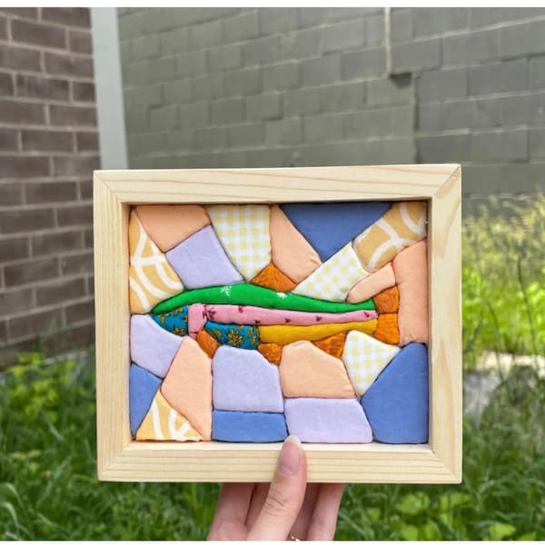 DIY Kinusaiga stofkunst sæt med ramme og værktøj, uden syning (#E) #E