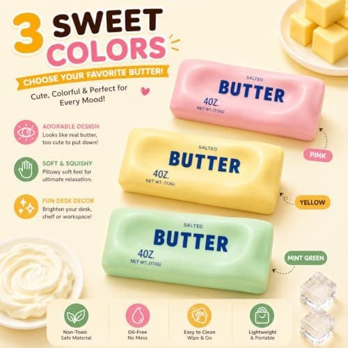 Krämig Smör Squishy ASMR Pärlfylld Realistisk Mat Stressboll Butter-green