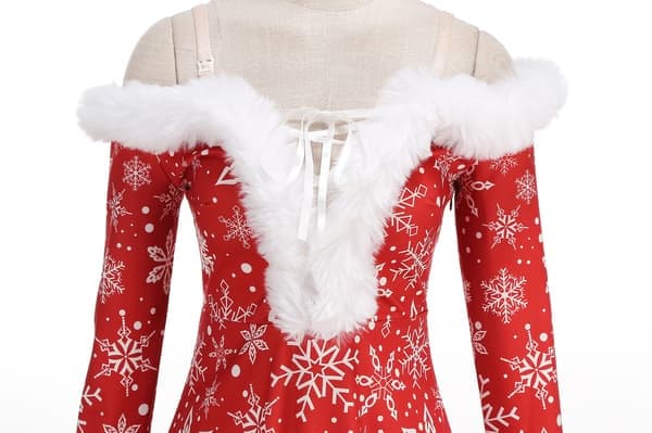 Dammode V-ringad avslappnad passform Jul Cosplay Kostym Mönstrad Klänning, Storlek L L