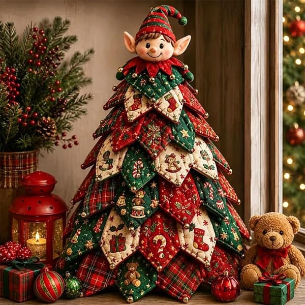 DIY Quiltad Julgran Kit, 3D Tyg Patchwork Hantverk för Nybörjare 7in Style C