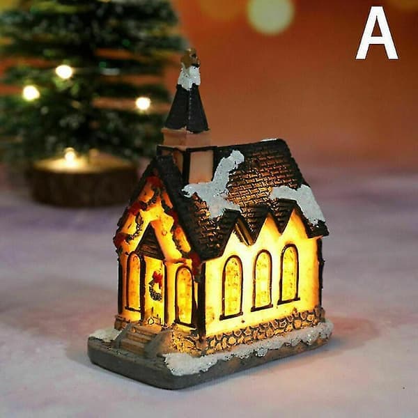 Julbyhus Julemand Snemand Tog Sne Scene LED Lys Julepynt Harpiks