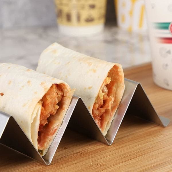 Taco-hållare, 2-pack korvställ, rostfritt stål lönn, diskmaskinssäker för tacos
