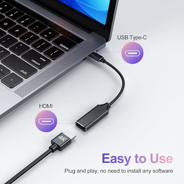 USB C - HDMI 4K -sovitin Mac OS:lle, Type-C - HDMI -sovitin [Thunderbolt 3], yhteensopiva