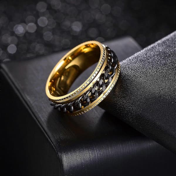 Angstringe til mænd Fidgetringe til mænd Kvinder Kædespinnerringe til børn Teen Titanium Stålringe Gold Black 14