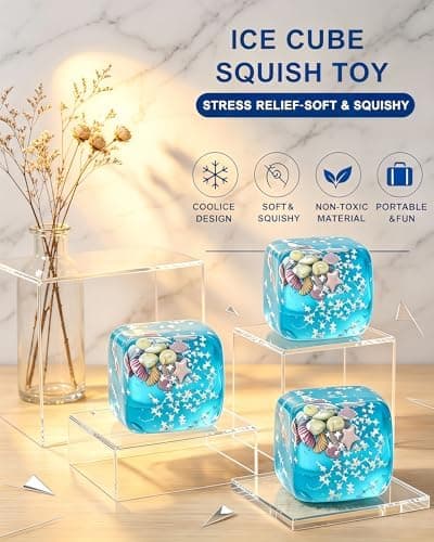 2 STK. Ice Cube Fidget Legetøj med Blå Havskaller, Squishy Sanselegetøj Blue
