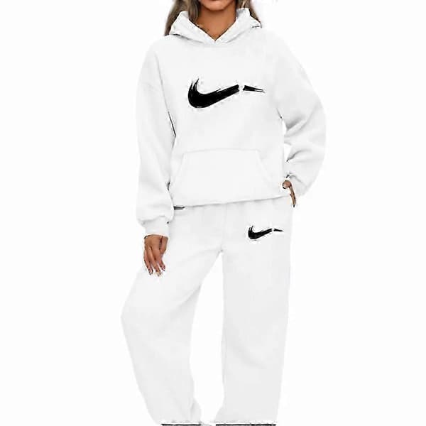 2 stk/sett Stilig hettegenser for kvinner Høst-joggedress Elastisk mansjett Dyp skritt Vinter hettegenser bukse sett Light grey  black M