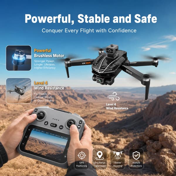 A16 GPS-droner med 4K-kamera til voksne EIS, drone med 4,5\" HD-skærm Black