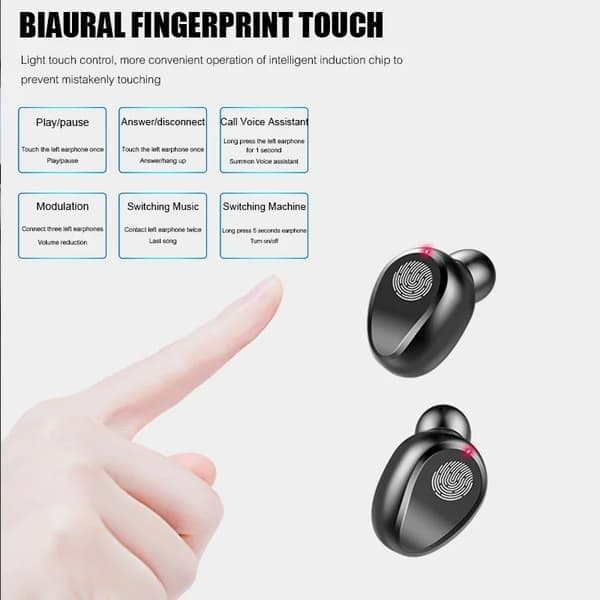 TWS Bluetooth-hörlurar med mikrofon, touchkontroll, trådlösa hörlurar, vit White