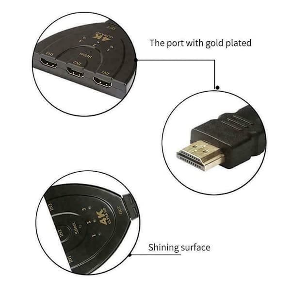 HDMI 3-i-1 kabeldelare, switch, adapter, Full HD 4K 1080P