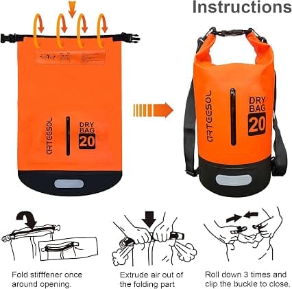 Vanntett tørrpose 5L 10L 20L 31L Vanntett pose med lang justerbar stropp ORANGE 20L
