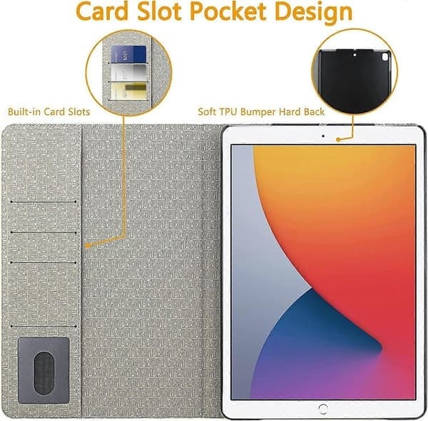 Fodral för iPad 9:e/8:e/7:e generationen (2021/2020/2019), iPad 10.2 Fodral Vikbart Stativ Kortplats Premium Läder Klassiskt Rutigt Skydd Auto