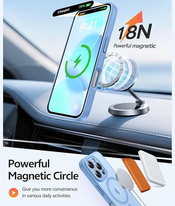 FNTCASE til iPhone 16 Pro Max-deksel, magnetisk matt gjennomskinnelig, fallbeskyttelse i militærklasse, støtsikkert tynt robust deksel Light blue