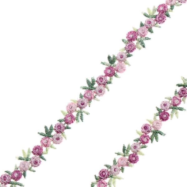 Blommigt spetsband med kantband i tyg BLÅ Blå blue