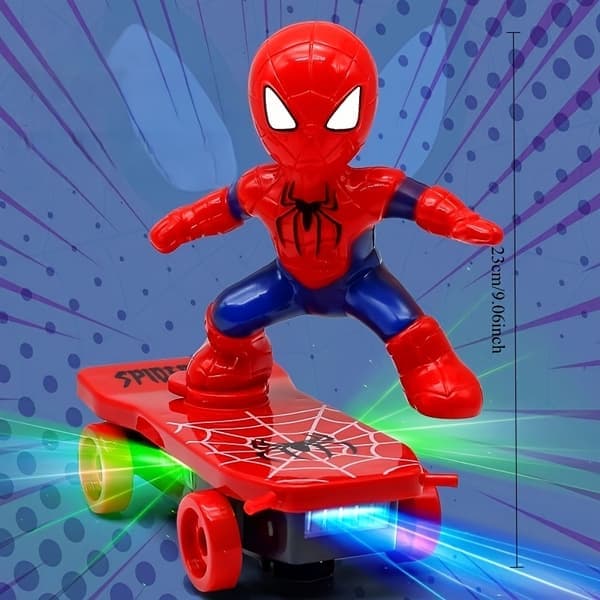 Spider-Man Röd & Blå Actionfigur Skateboard, Rörlig Samlarleksak i Chibi-stil med Skateboard, Logotyp & Ikonisk Kostym, Present