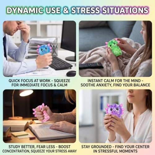 Axolotl Squishy Legetøj 4-pak, 3,15 tommer søde siddende Axolotl Stressbolde, bløde TPR glitrende klemme-fidgetlegetøj til angstlindring, Kawaii Axolotls 4pcs