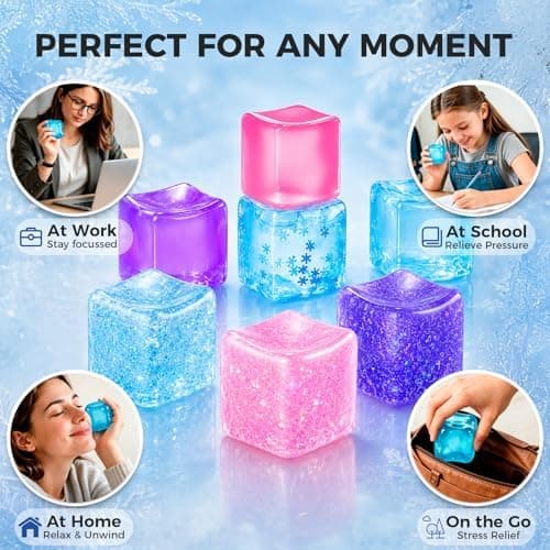 Ice Cube Squishy Fidget Legetøj - Langsomt Stigende Stress Sensorisk Bold til Teenagere Blue-glitter
