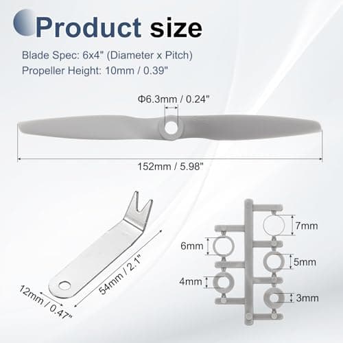 MECCANIXITY 6x4 tommer RC-propeller, 2-bladede propeludskiftninger grå højhastighedspropel med adapterringe og propel-nøgle til RC-fly 4 6" x 4"