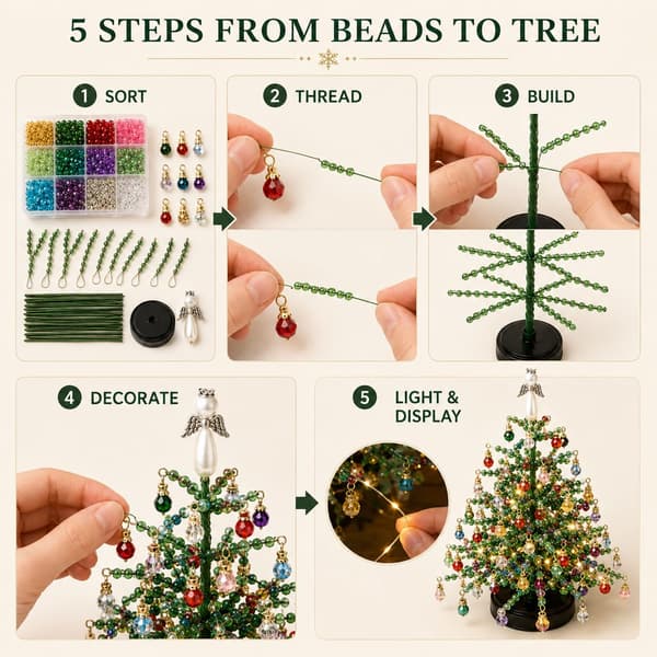 DIY Perle Juletræssæt, Mini 3D Krystal-stil Belyst Bordplade Dekoration #E