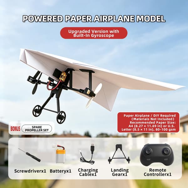 Fjernstyret papirflysæt med gyro-stabilisator, DIY elektrisk RC-flystrømmodul med dobbelte propeller, papirflykaster