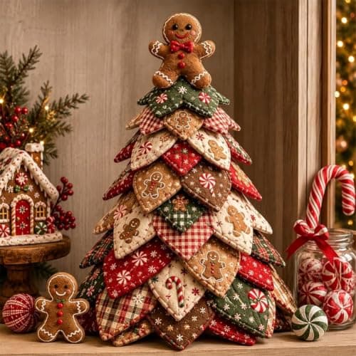 DIY Quiltad Julgran Kit, 3D Tyg Patchwork Hantverk för Nybörjare 7in Style D