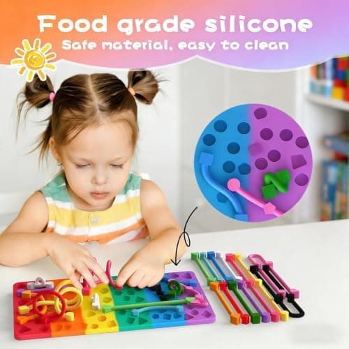 Sensorisk silikonbräda Fidget-leksak Barn ADHD Ångest 12 strängar Resväska Colorful