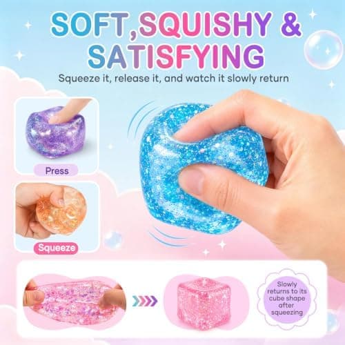 4-pack glitter stresskub squishy-leksaker, mjuka klämleksaker för stress och fidget