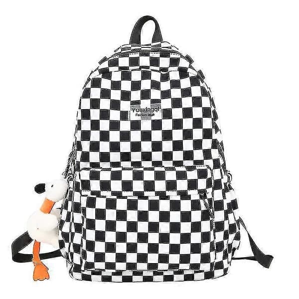 Ruudullinen reppu kouluun, unisex musta