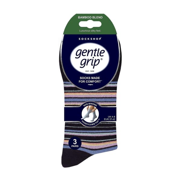 Gentle Grip - 6-pack damstrumpor i bambu utan resår Sky 4-8 UK