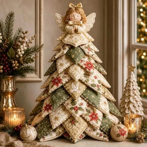 DIY Quiltad Julgran Kit, 3D Tyg Patchwork Hantverk för Nybörjare 7in Style C